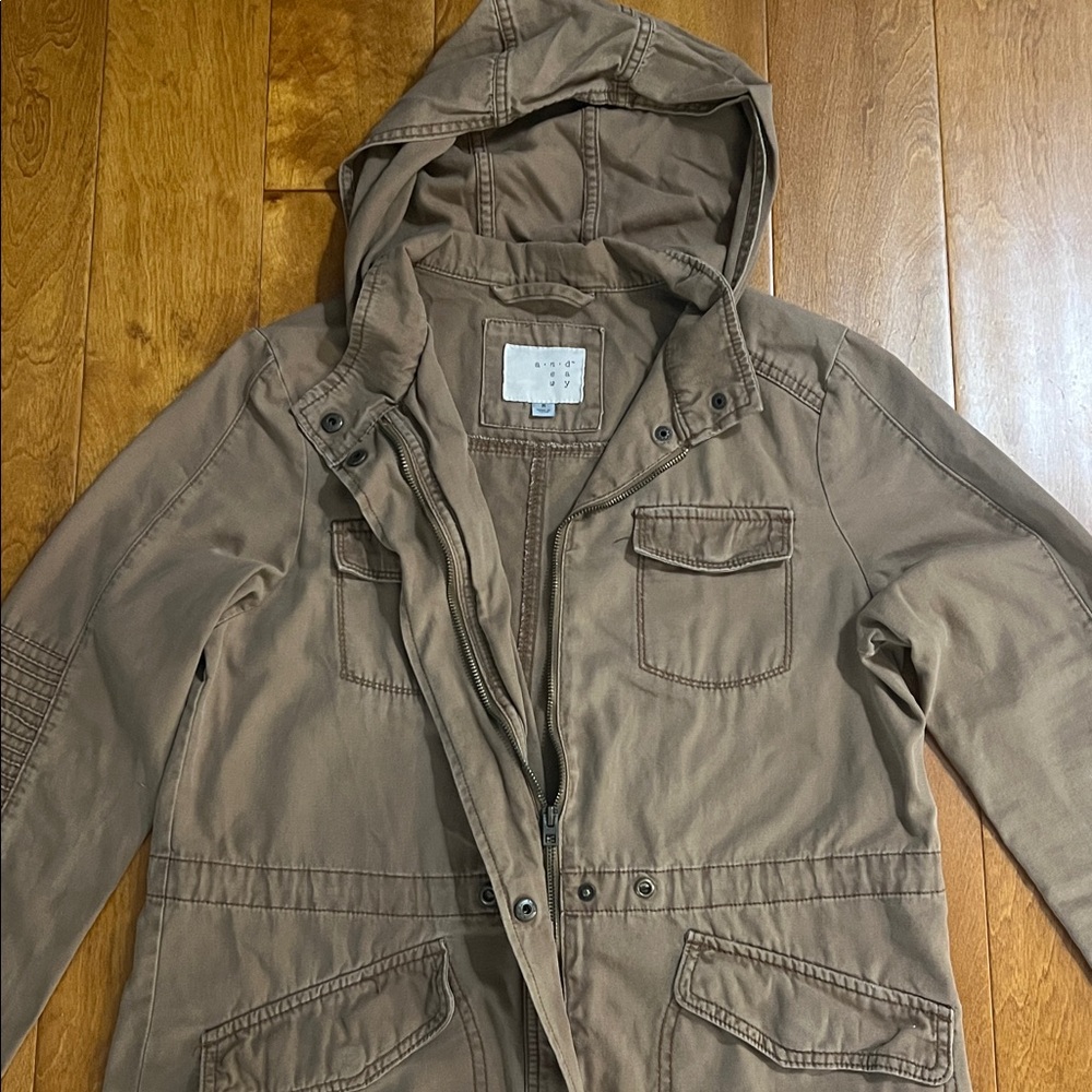A New Day Tan Hooded Utility Jacket Size M  Military Style Casual Outdoors - Picture 5 of 11